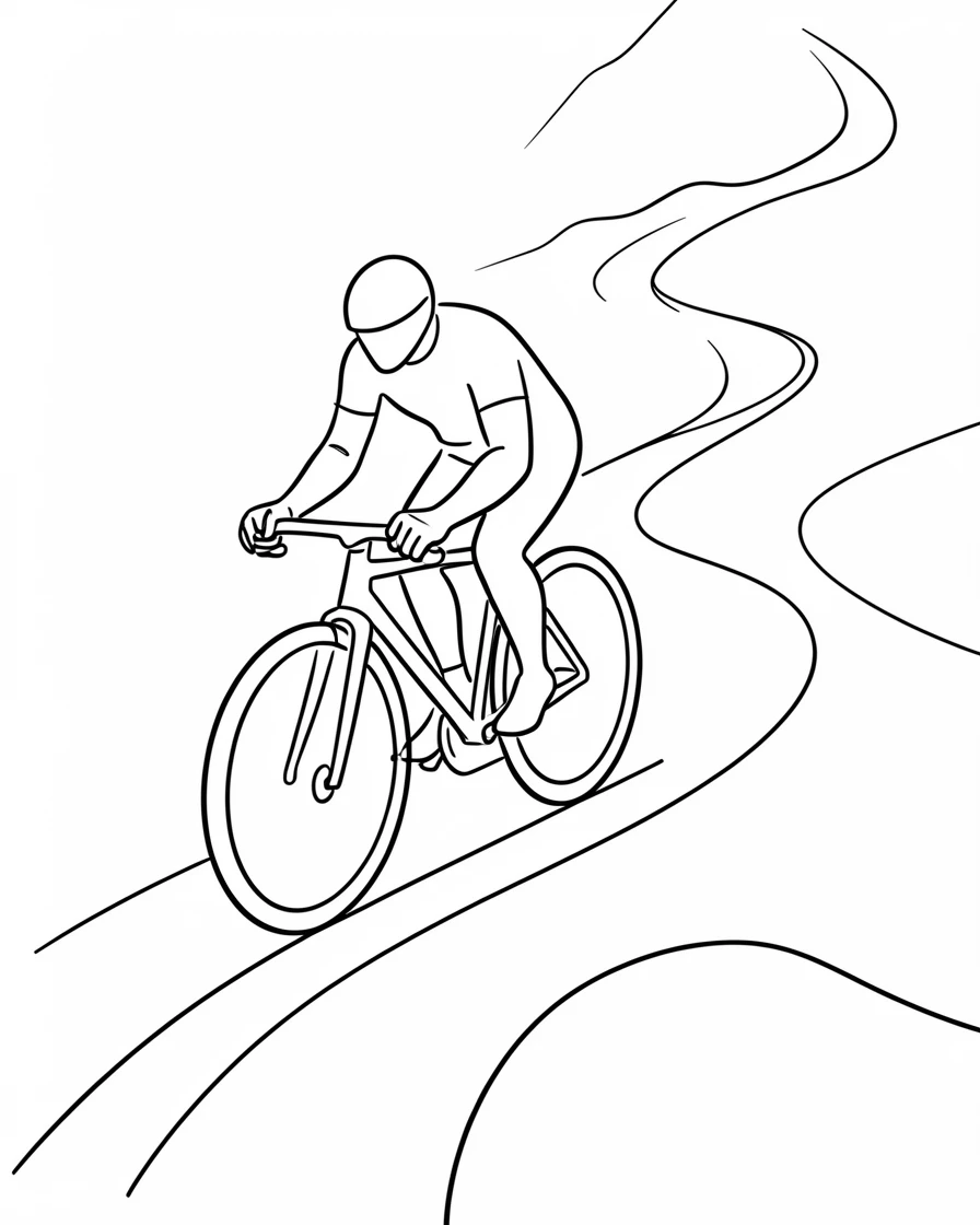 A cyclist racing down a winding mountain road