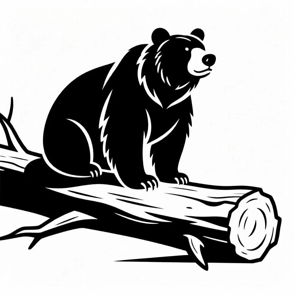 A grizzly bear perched on a fallen log.