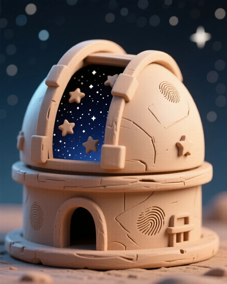 A domed observatory opening to reveal a starry night sky