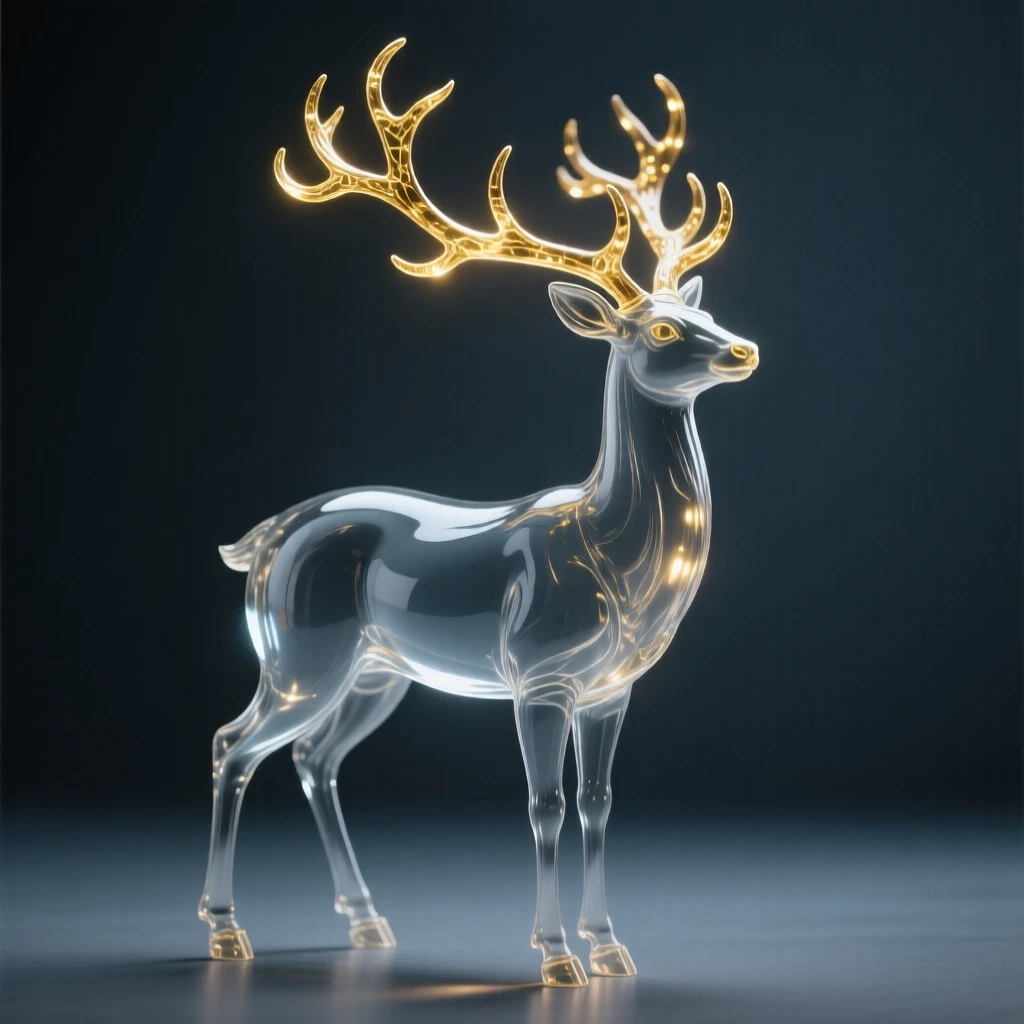 A mythical stag with antlers made of branching golden light with an ancient forest stretching endlessly behind it