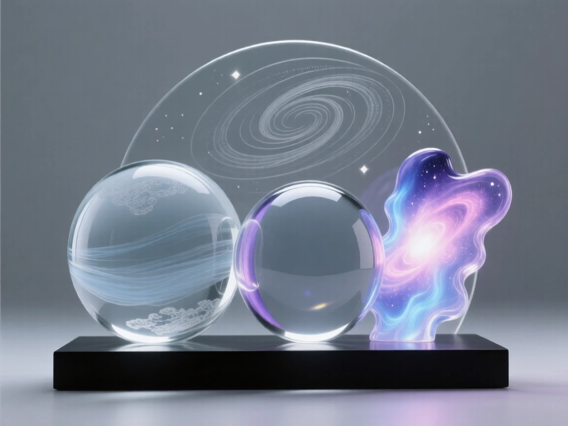 A pair of planets aligned beside a glowing nebula while distant galaxies spiral slowly in the background