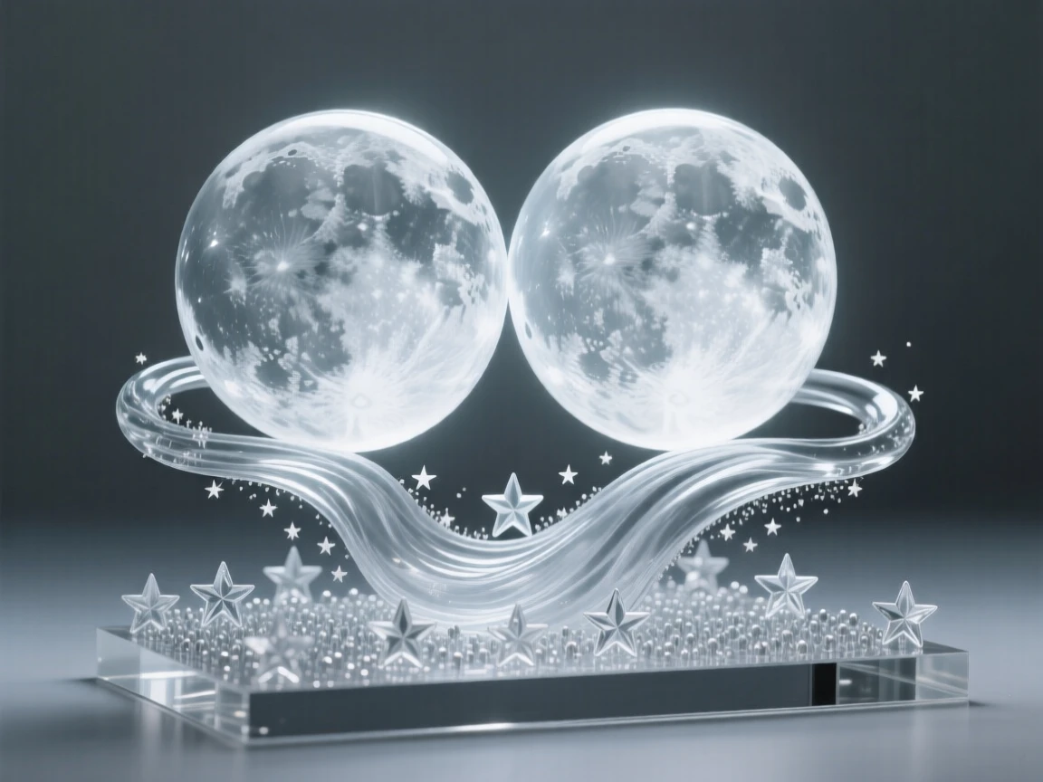 Twin moons rising together over a field of stars as streams of stardust flow like a river through space
