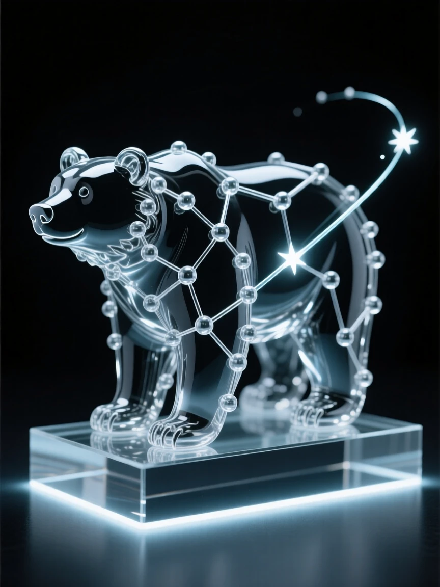A constellation forming the outline of a great mythical bear while a faint trail of light marks a distant comet's path