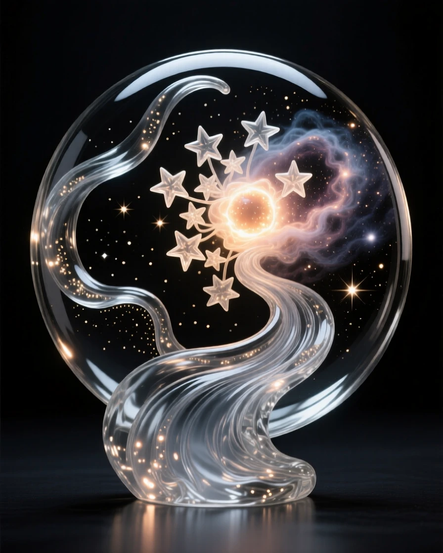 As streams of stardust flow like a river through space, a cluster of stars being born within a swirling nebula, while a soft glow radiates from the heart of a nearby nebula