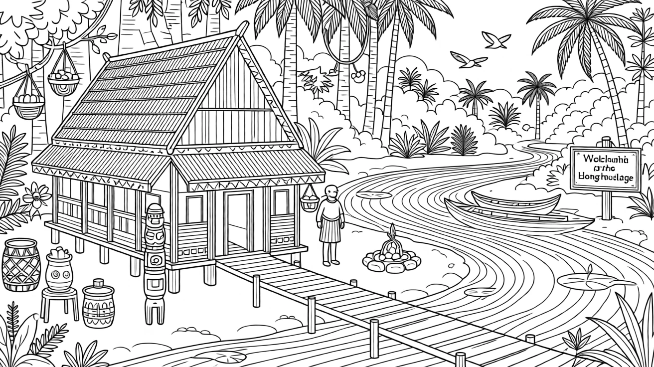 A traditional longhouse village along a jungle river.