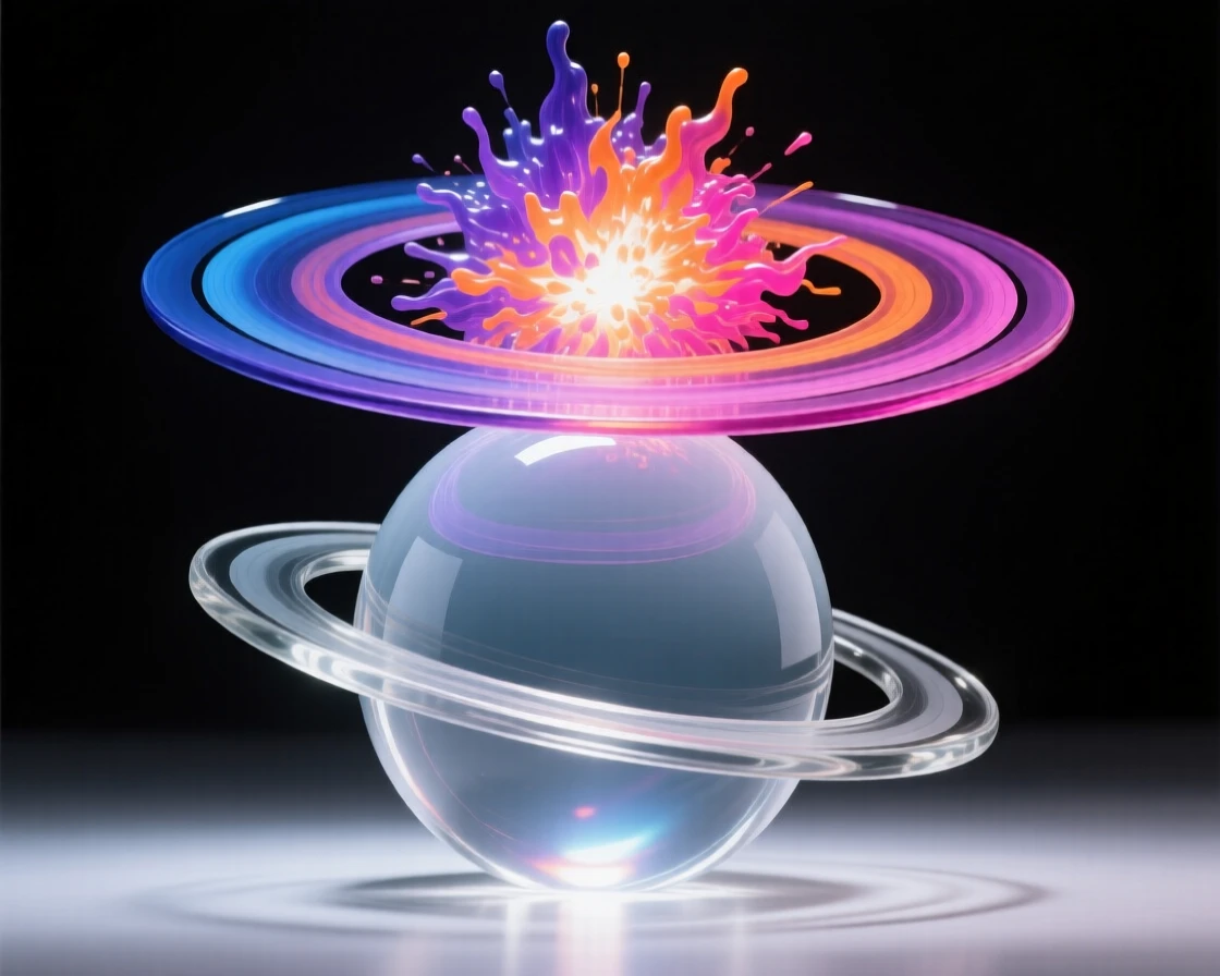 With the curve of a planet glowing softly below, a supernova bursting outward in rings of colored light