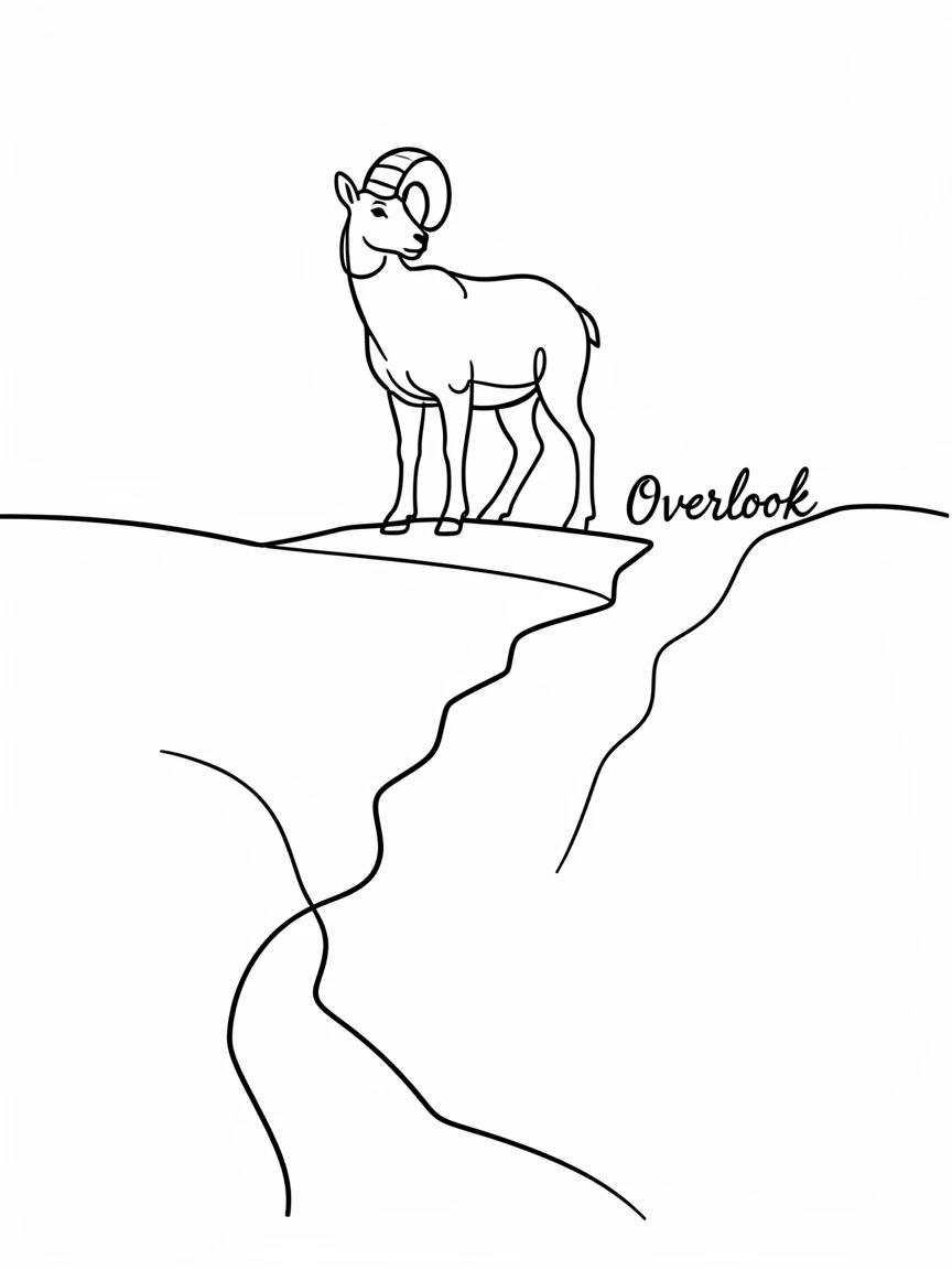 A bighorn sheep standing on a rugged cliff edge overlooking a deep canyon