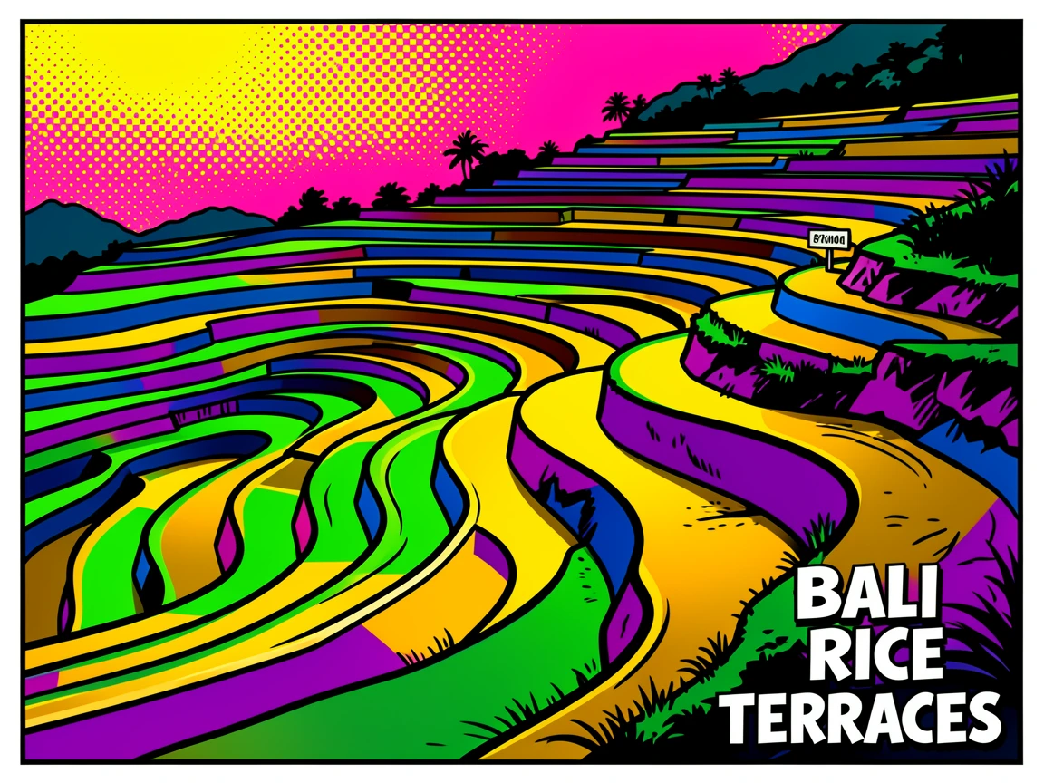 Rice terraces cascading down a hillside in Bali