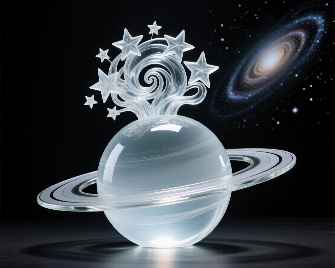 With the curve of a planet glowing softly below, a cluster of stars being born within a swirling nebula, while distant galaxies spiral slowly in the background