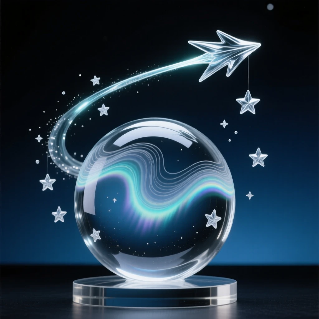 As auroras ripple across the upper edge of a planet, a shooting star trailing light across a quiet night sky, while stars flicker gently against the endless dark