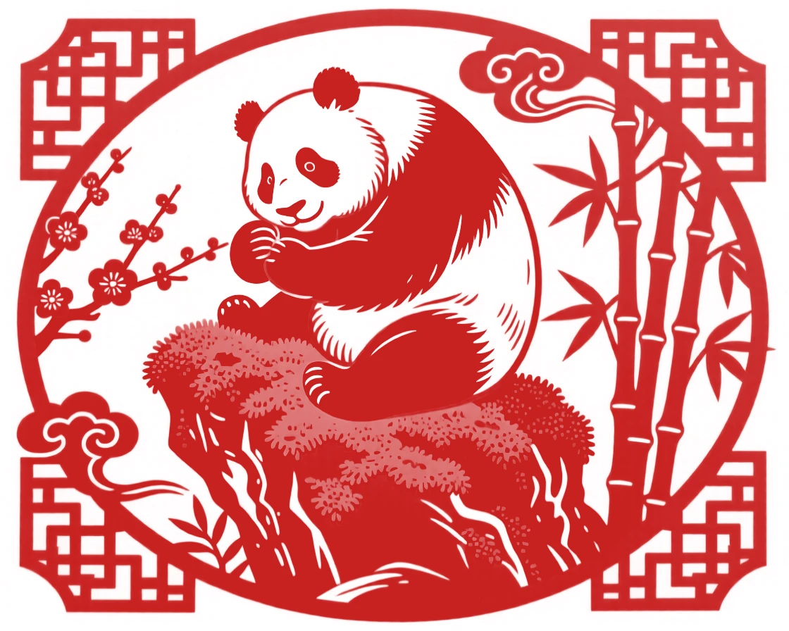 A giant panda, grooming itself atop a moss-covered rock, evoking a sense of quiet renewal.