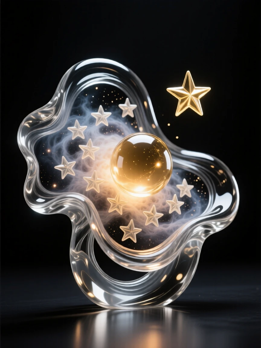 A cluster of stars being born within a swirling nebula beneath the glow of a nearby star just cresting the horizon, while a soft glow radiates from the heart of a nearby nebula