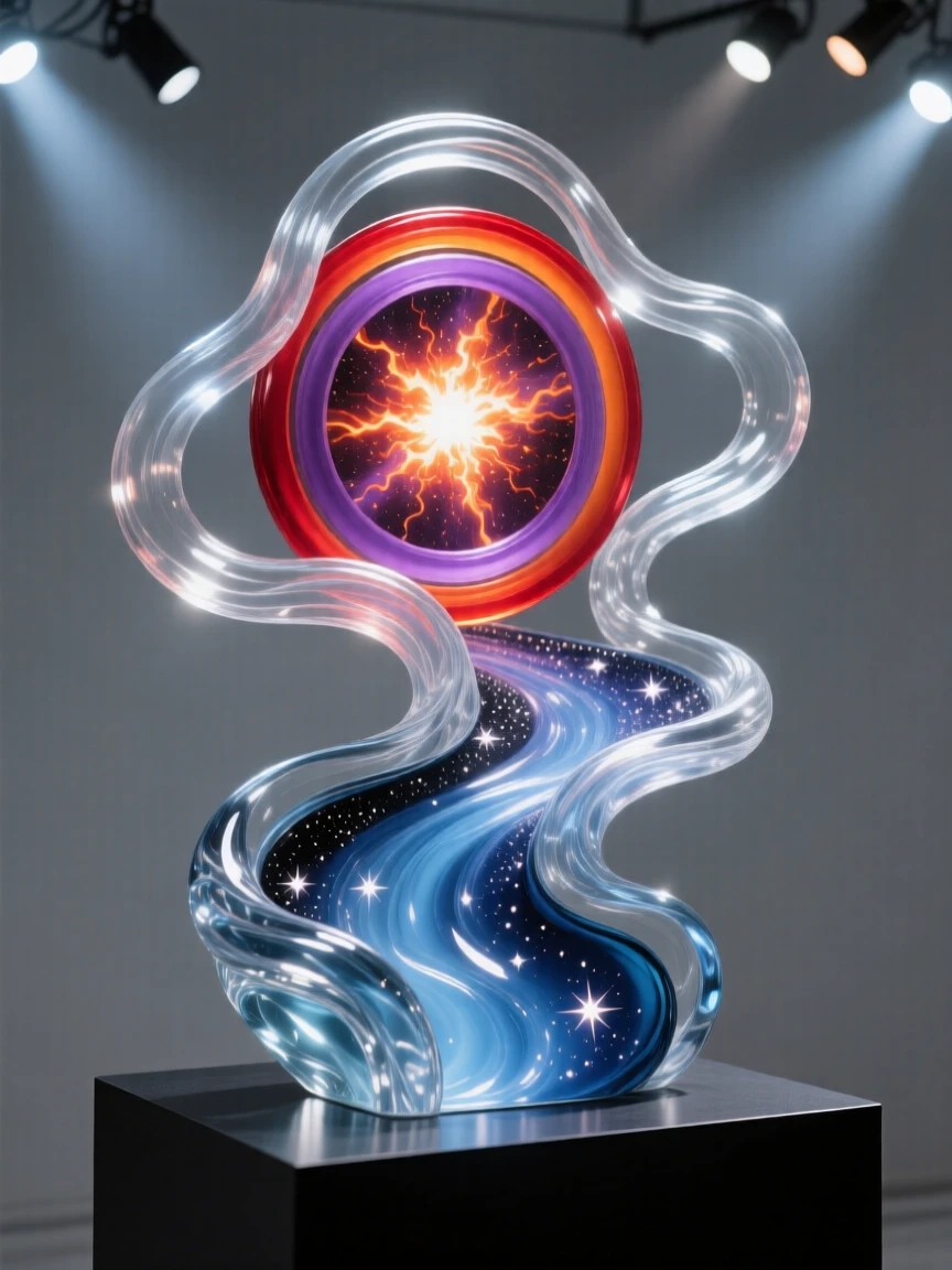 As streams of stardust flow like a river through space, a supernova bursting outward in rings of colored light