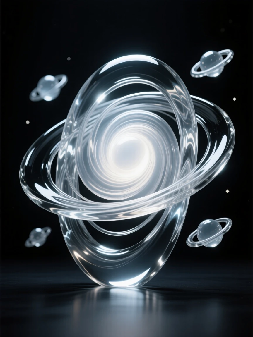 As rings of light ripple outward through the darkness, a spiral galaxy unfurling its arms across the void, while distant galaxies spiral slowly in the background