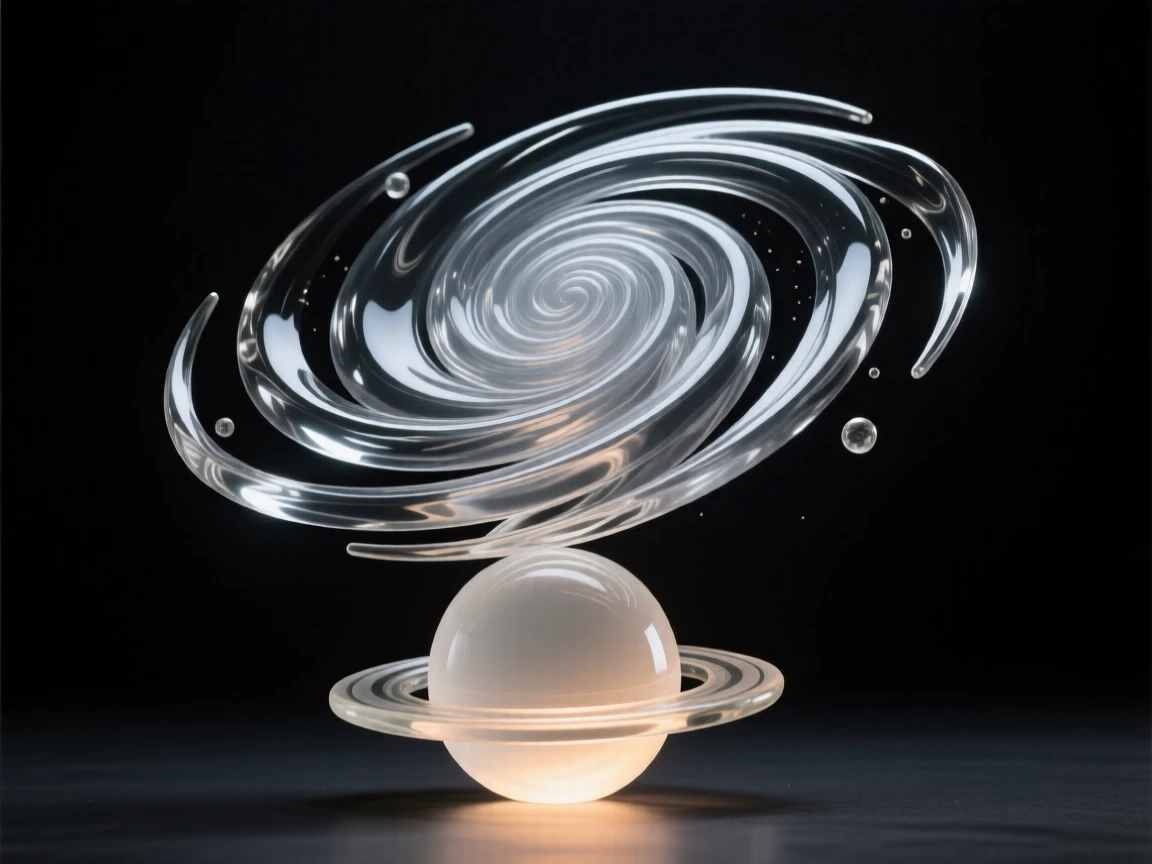 A spiral galaxy unfurling its arms across the void with the curve of a planet glowing softly below