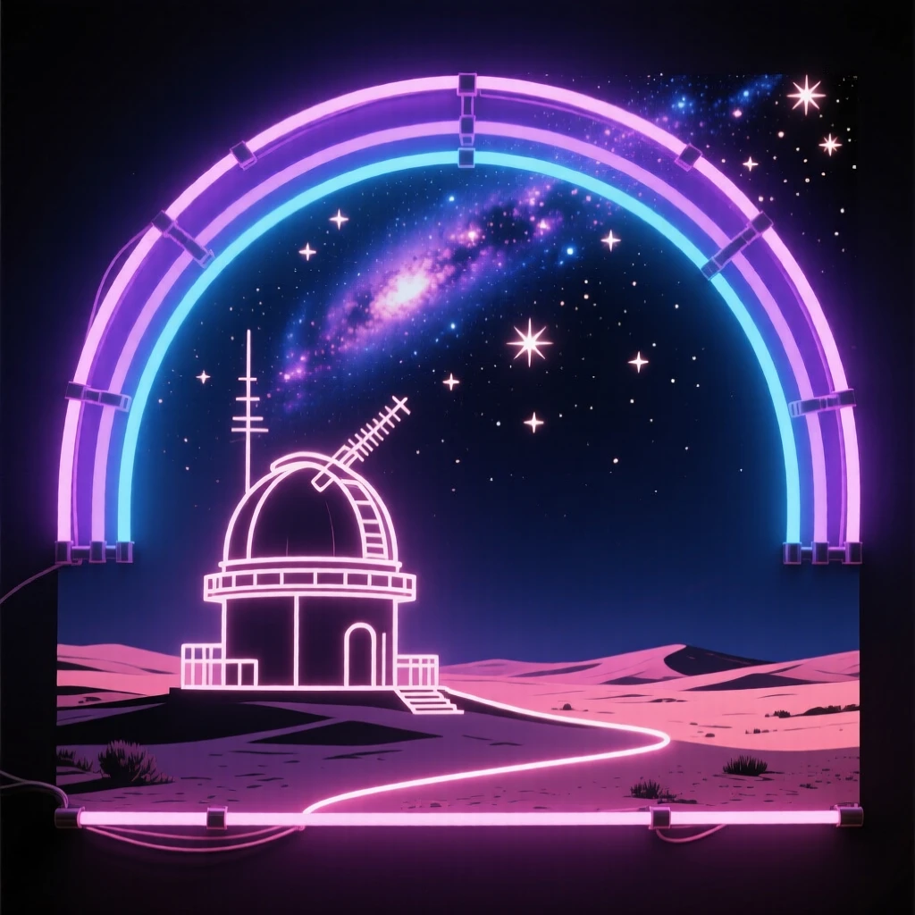 A view of the Milky Way arching over a remote desert observatory.