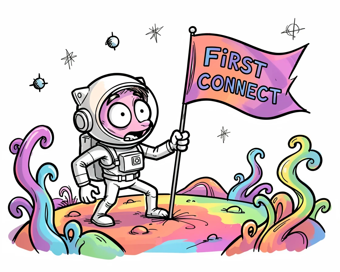 [Fantasy & Imaginative Scenarios] Imaginative fantasy scene of a space explorer planting a flag on a colorful alien world, brimming with wonder