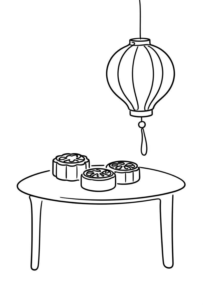 A Chinese Mid-Autumn Festival table set with mooncakes and lanterns