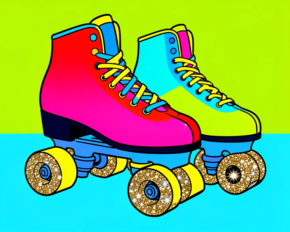 Retro roller skates with glittery wheels