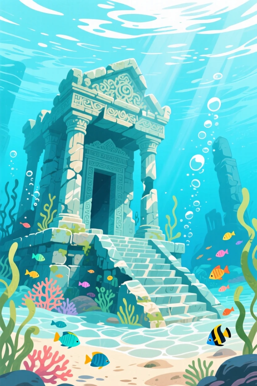 An awe-inspiring look at a sunken temple visible beneath clear water.