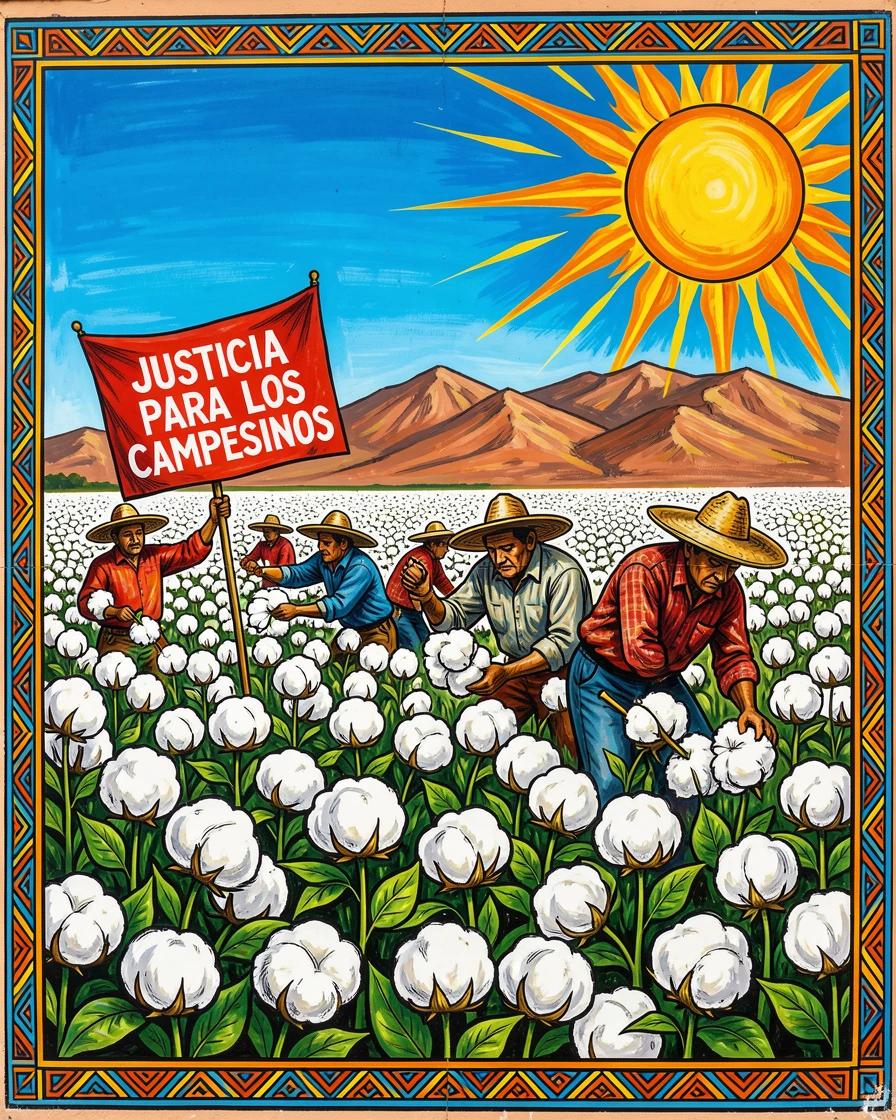 A field of cotton ready for picking under a blue sky