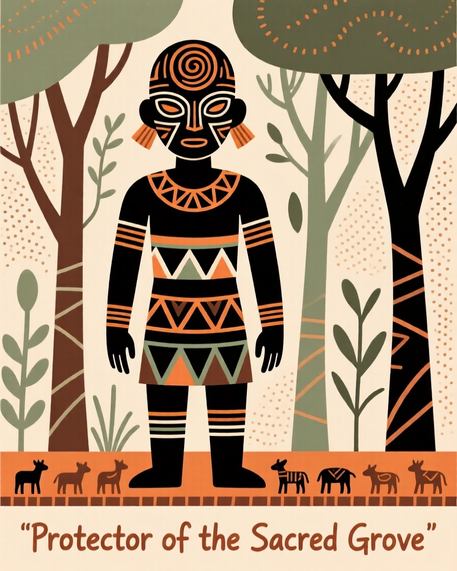 A spirit guardian standing watch over a sacred grove.