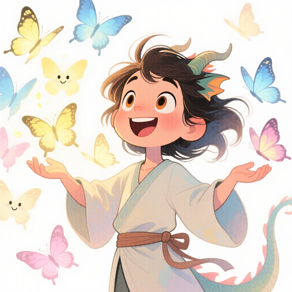 A dragon tamer summoning a flock of glowing butterflies