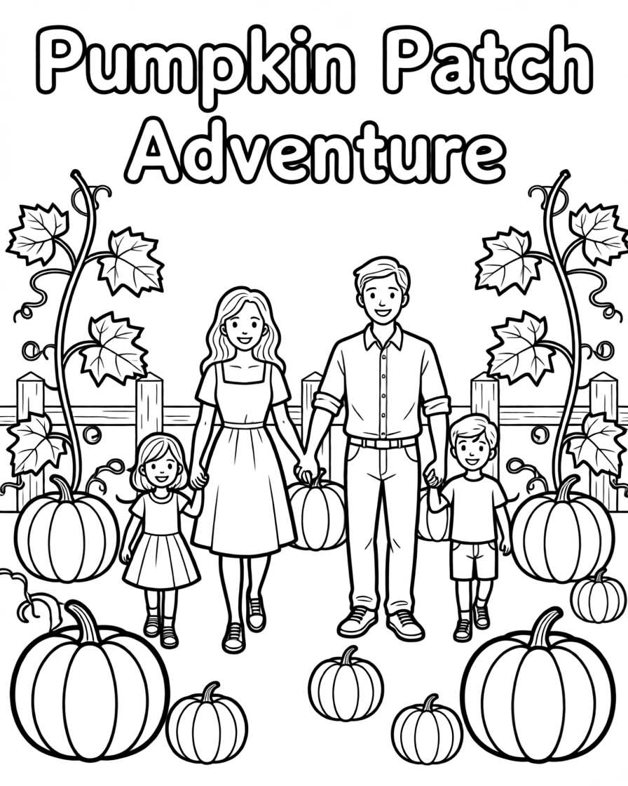 A family walking through a pumpkin patch together
