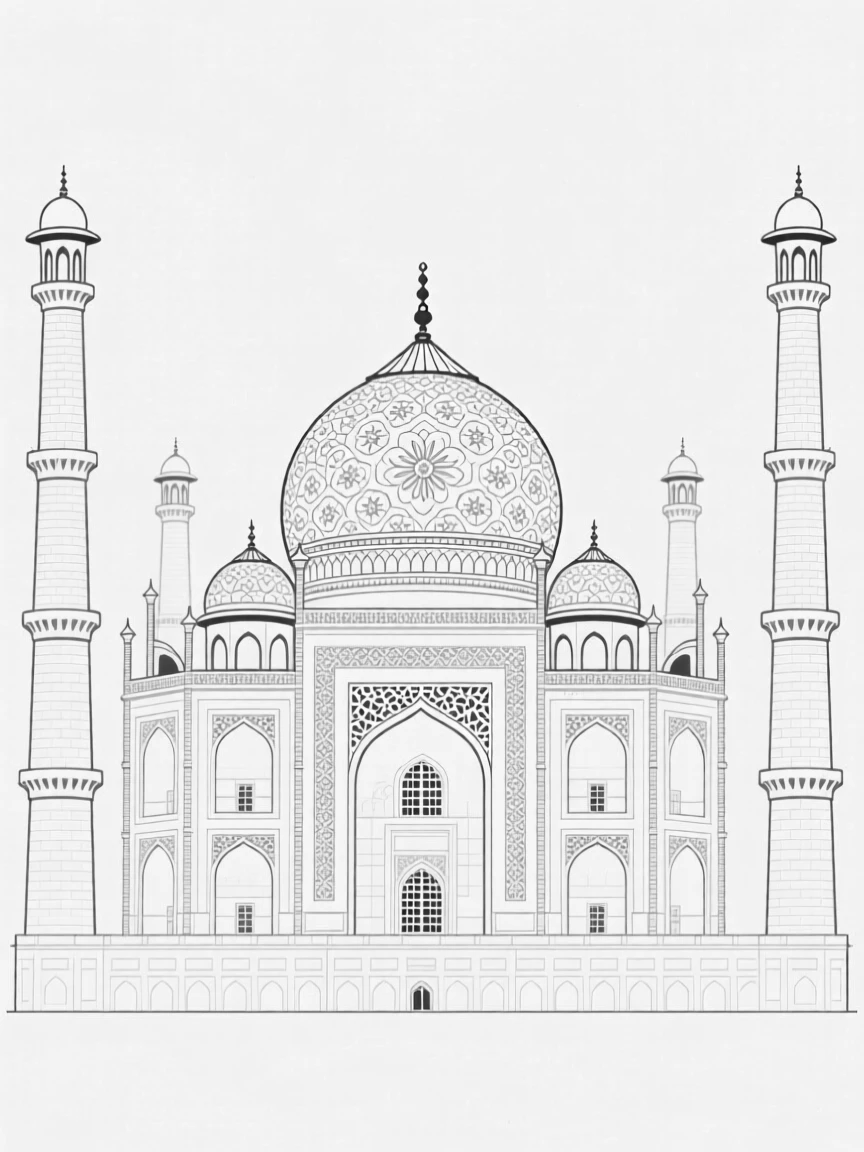 A grand mosque with intricate domes and minarets