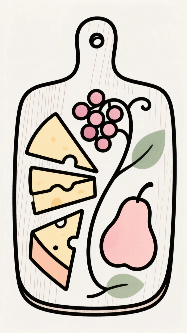 A charcuterie board with cheese and fruit