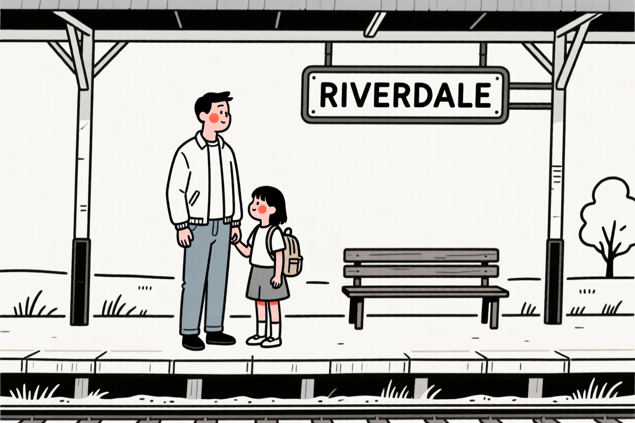 A father and daughter, radiating quiet confidence, at a rural train station.