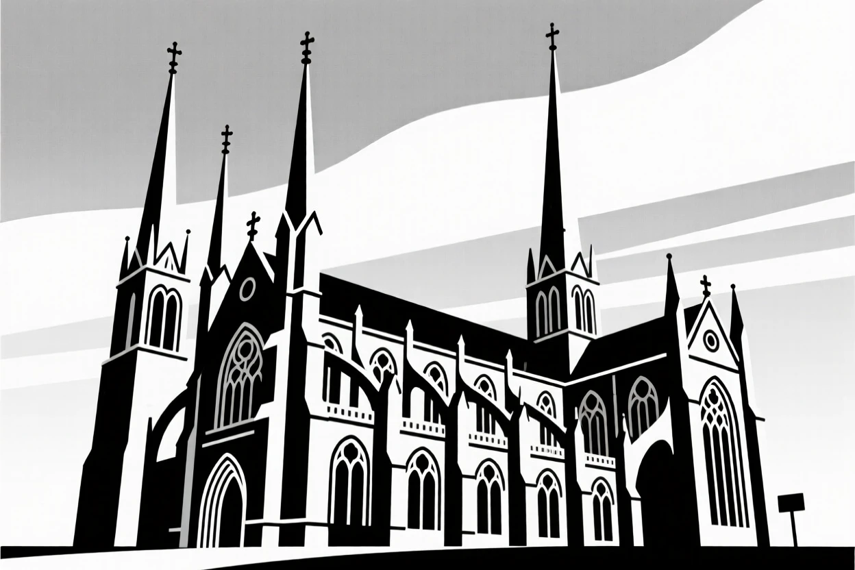 An ornate cathedral with soaring spires.