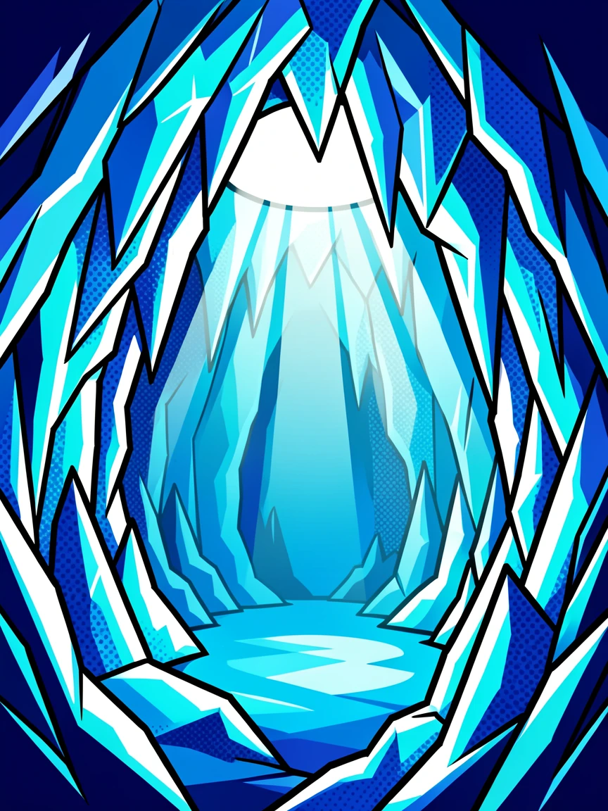 An ice cave lit from filtered daylight above