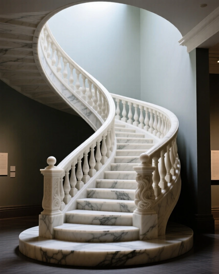 A striking, atmospheric depiction of a grand spiral staircase bathed in light, showcasing timeless elegance and grandeur