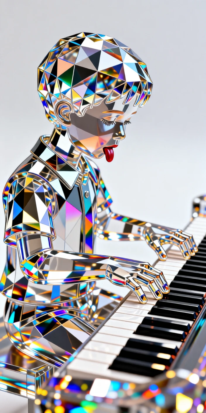 A determined child practicing piano scales, tongue peeking out in concentration.