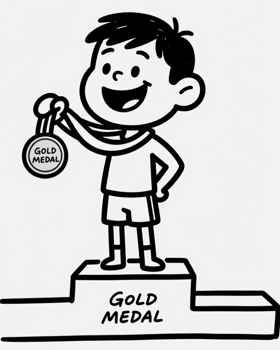 A young athlete receiving their first gold medal, beaming with pride on the podium.