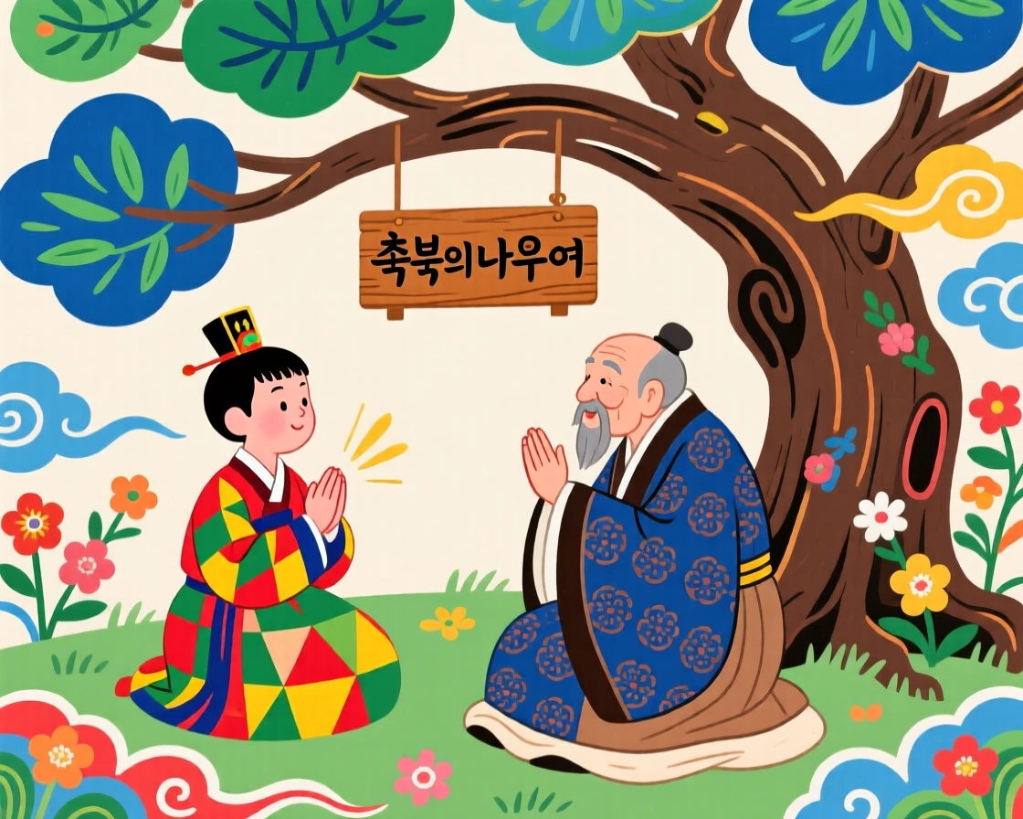 A young prince receiving a blessing from an elder beneath an ancient tree.