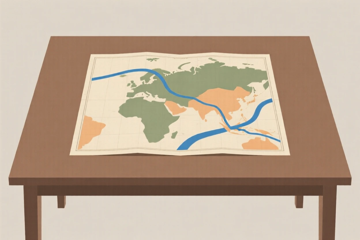 A vintage map spread across a table