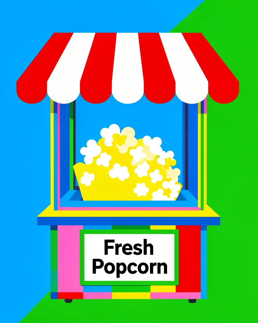 Old-fashioned popcorn stand with a striped awning