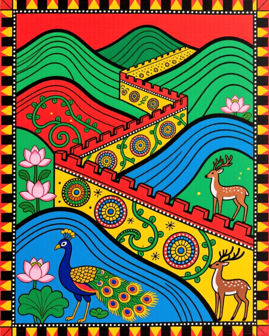 A famous ancient wall winding across distant green hills.