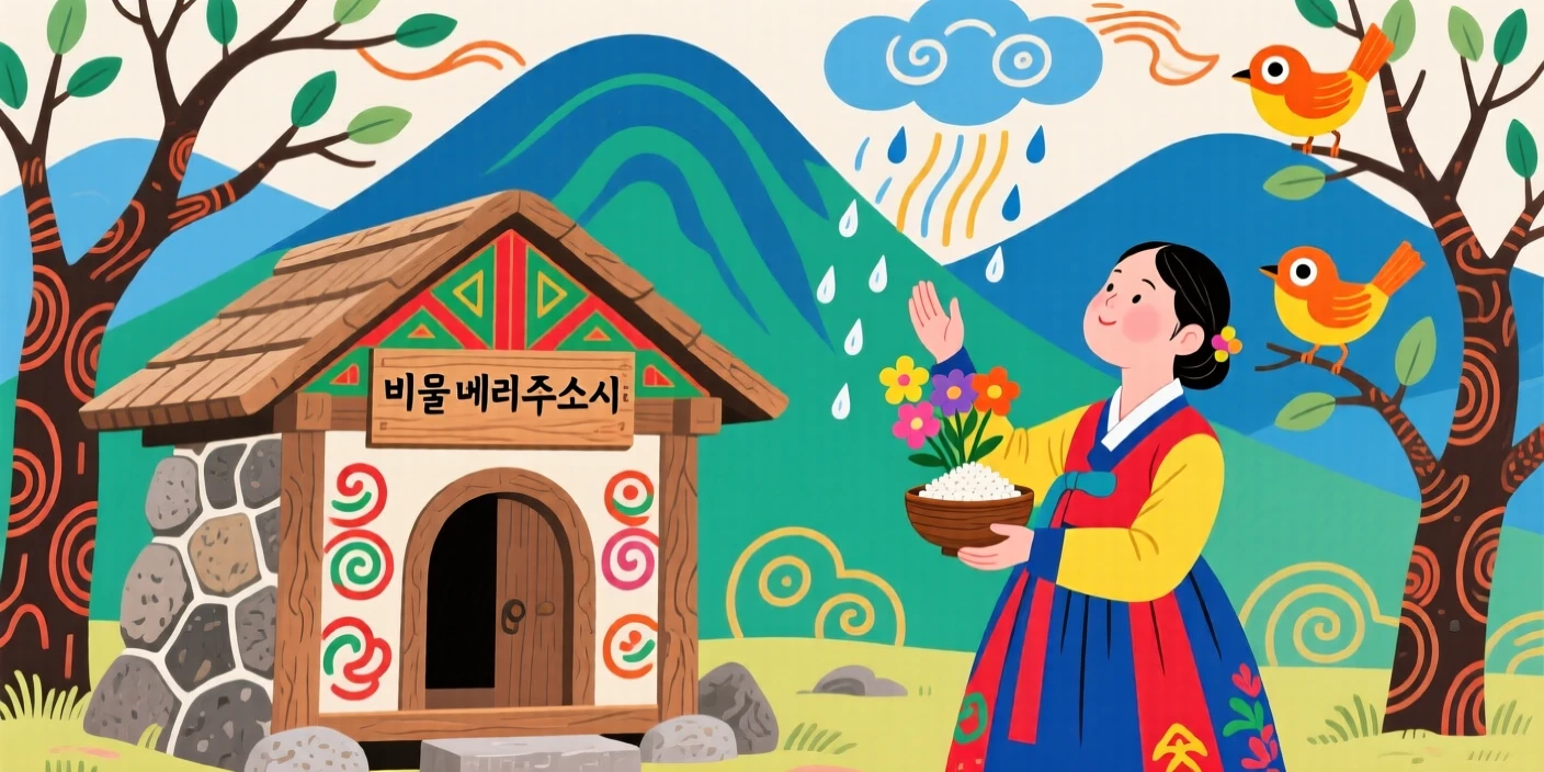 A village woman calling down rain with an offering at a mountain shrine.