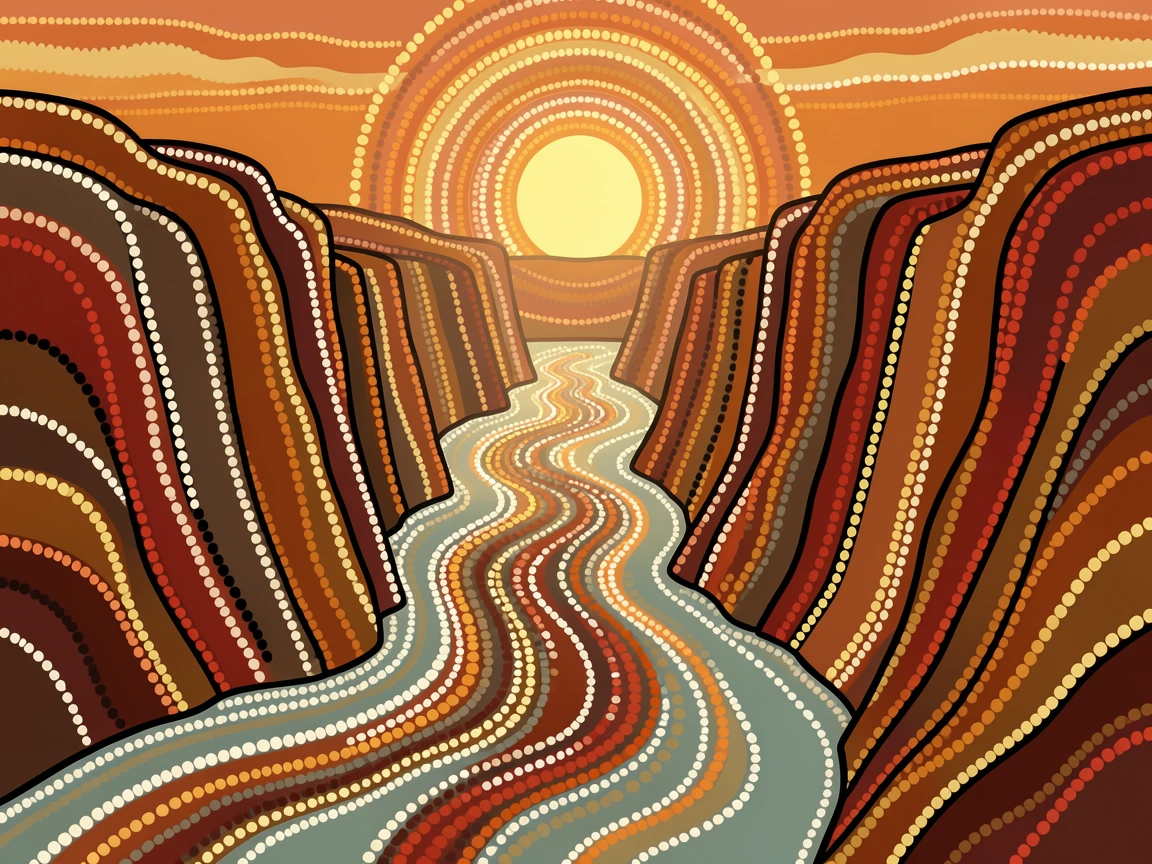 A thundering gorge glowing at sunrise