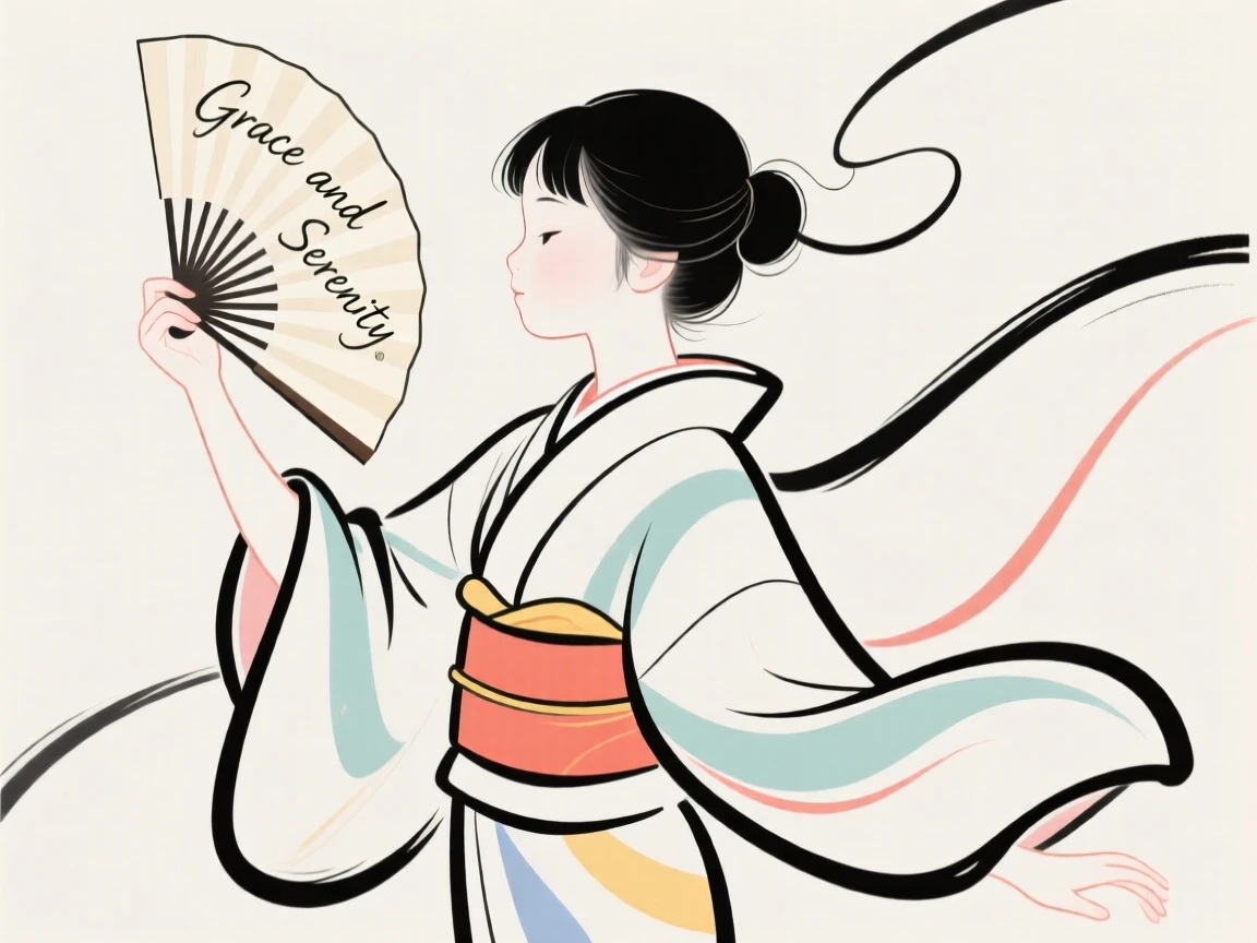 A young girl in a traditional kimono holding a paper fan.