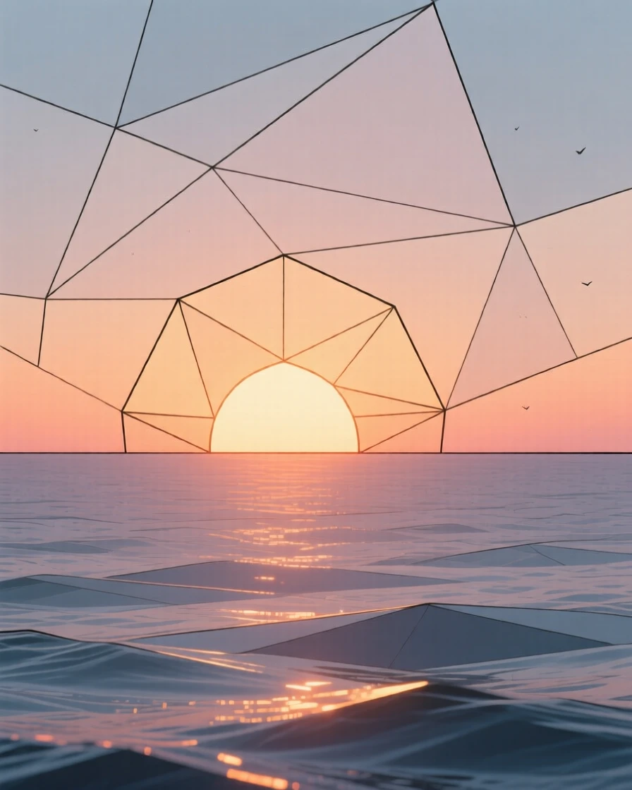 A glowing sunset over an endless ocean horizon