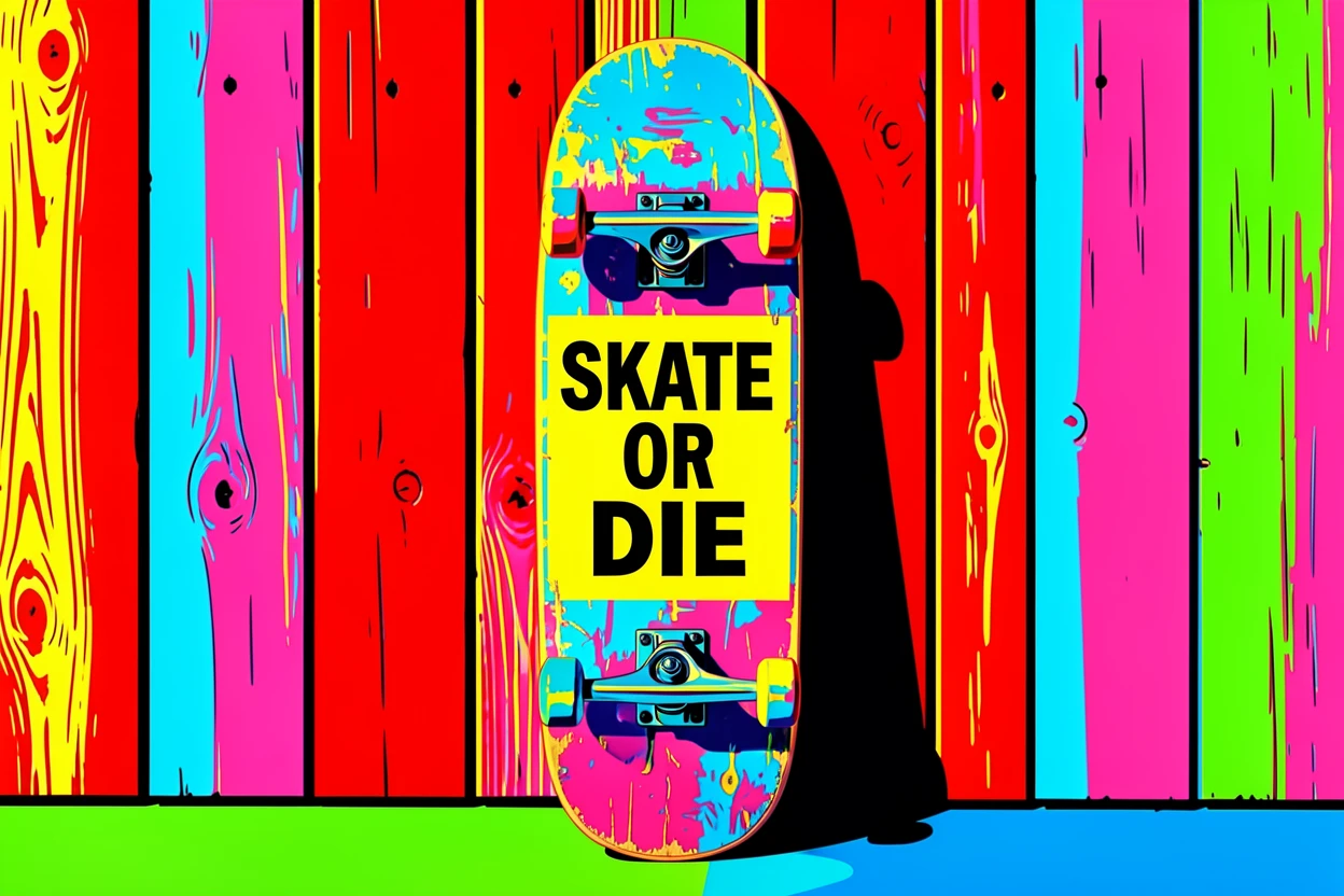 Vintage skateboard deck leaning against a fence