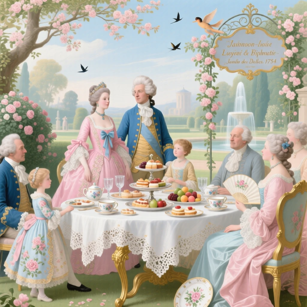 A royal family hosting a garden luncheon for visiting diplomats  