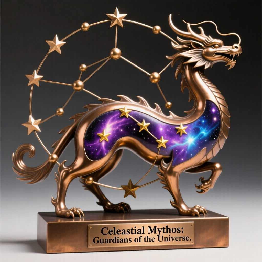 A constellation of stars forming the shape of a mythical creature, rendered with vast cosmic scale and radiant color, evoking wonder at the universe