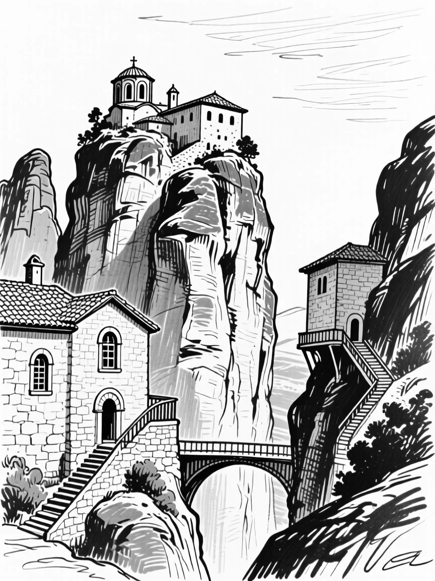 The remote monasteries of Meteora perched atop towering rock pillars.
