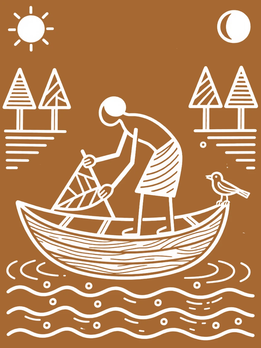 A boatman carefully shaping his craft at the start of the day.