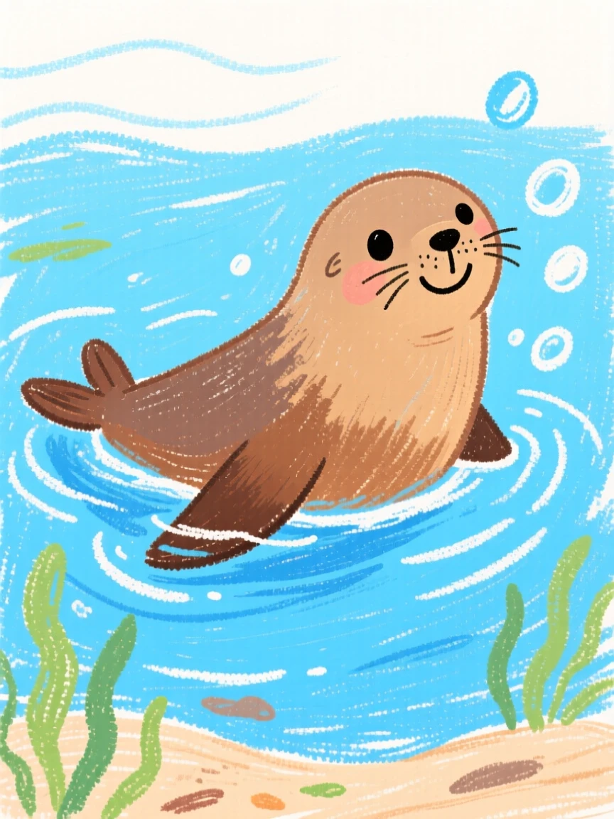 A sea lion gliding playfully through clear blue water.